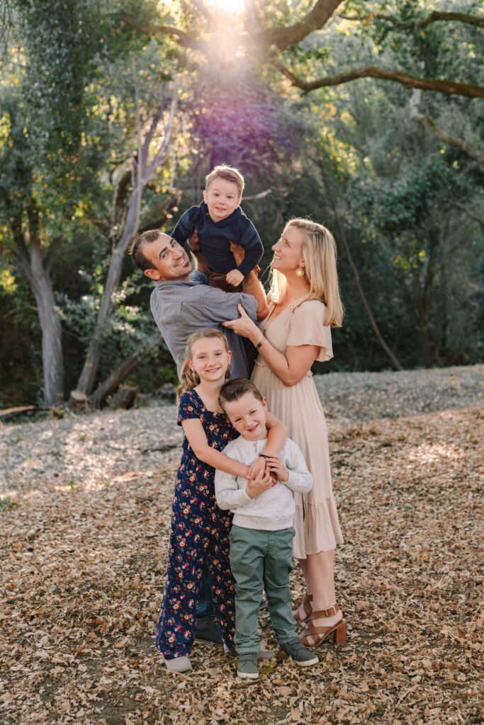 Boy in colored pants for family photos